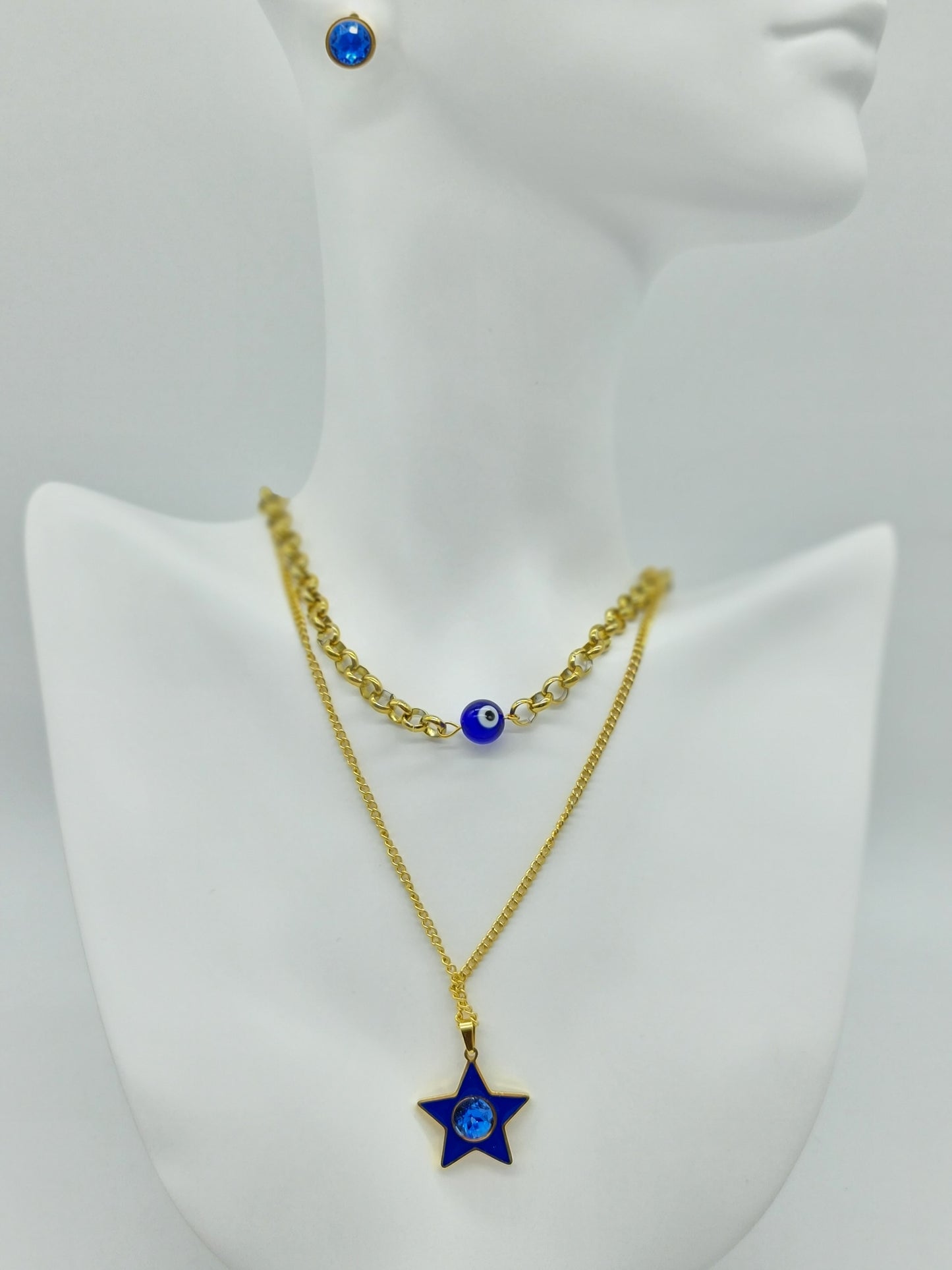 Juego de collar y aretes Ojo turco y Estrella