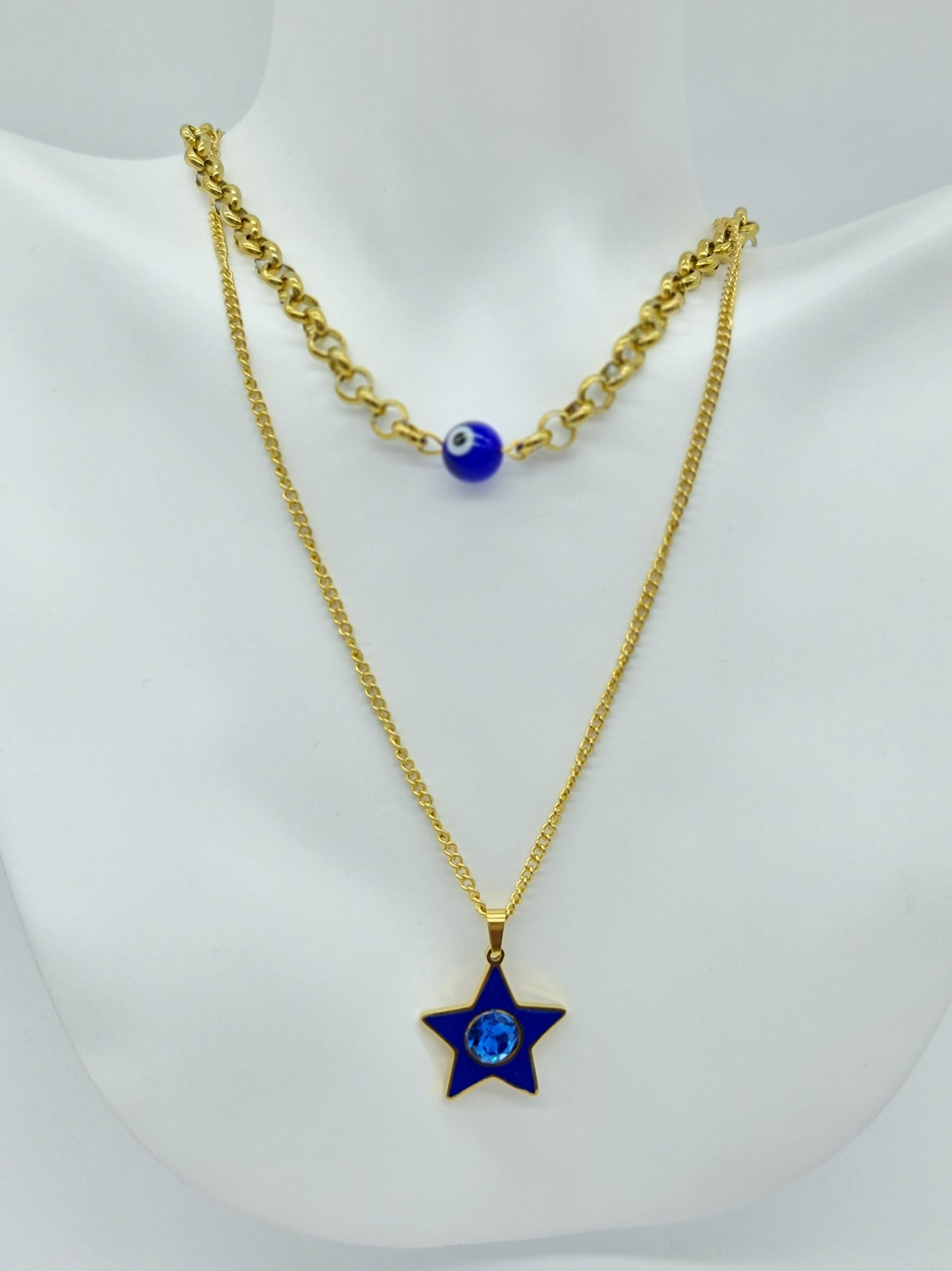 Juego de collar y aretes Ojo turco y Estrella