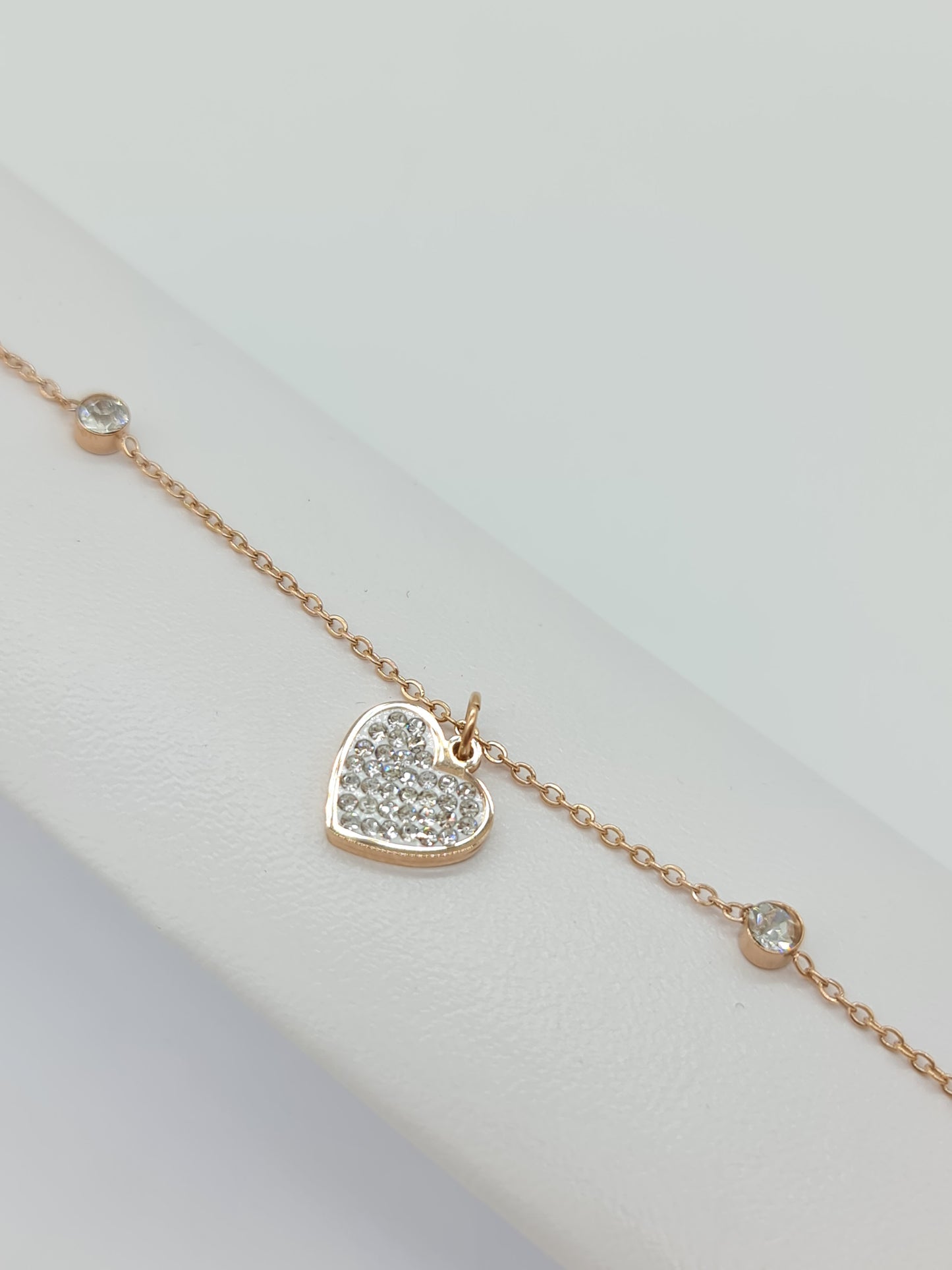 Pulsera Corazon en Cristales Rose Gold