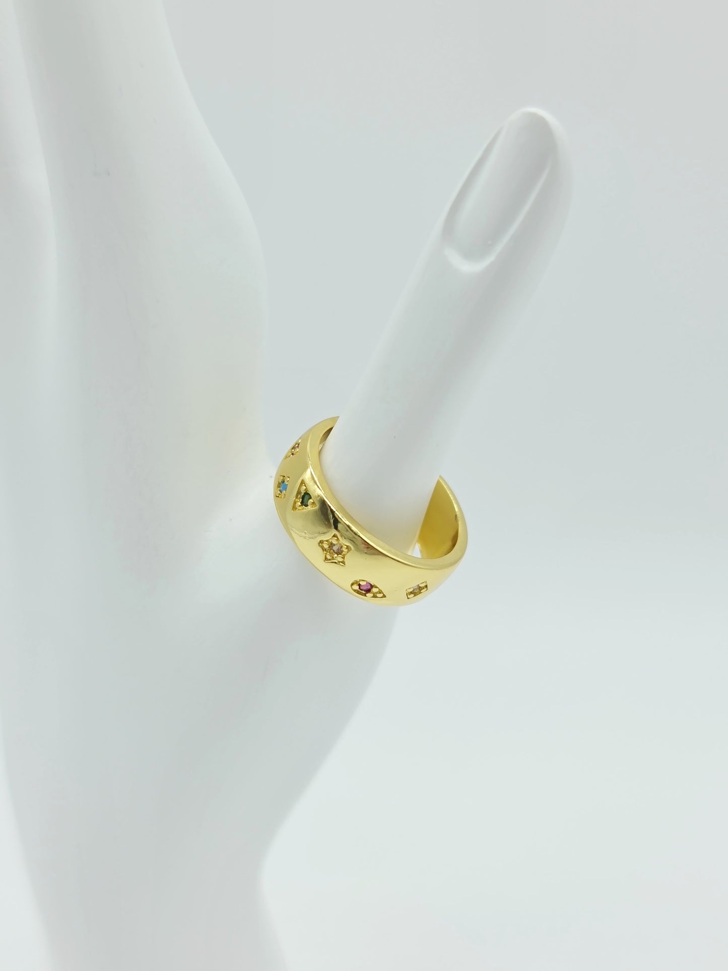 Anillo chunky dorado multi piedras