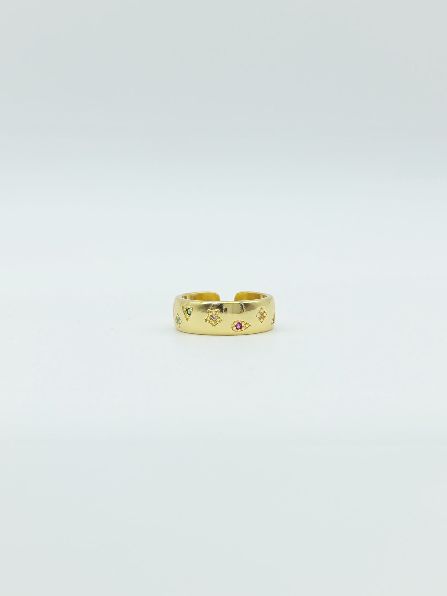 Anillo chunky dorado multi piedras
