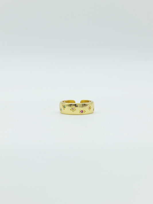 Anillo chunky dorado multi piedras