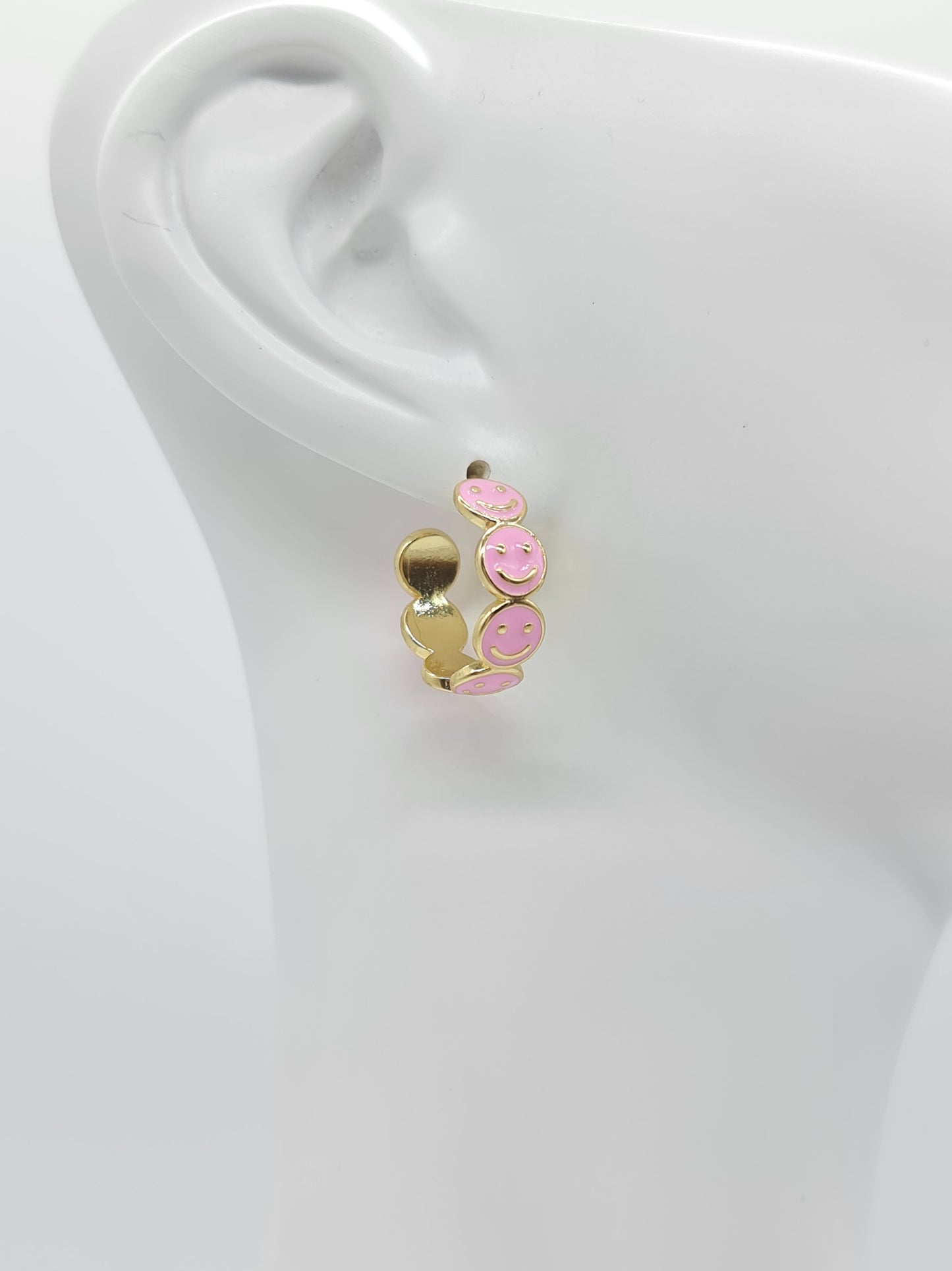 Aretes hoops happy faces pink