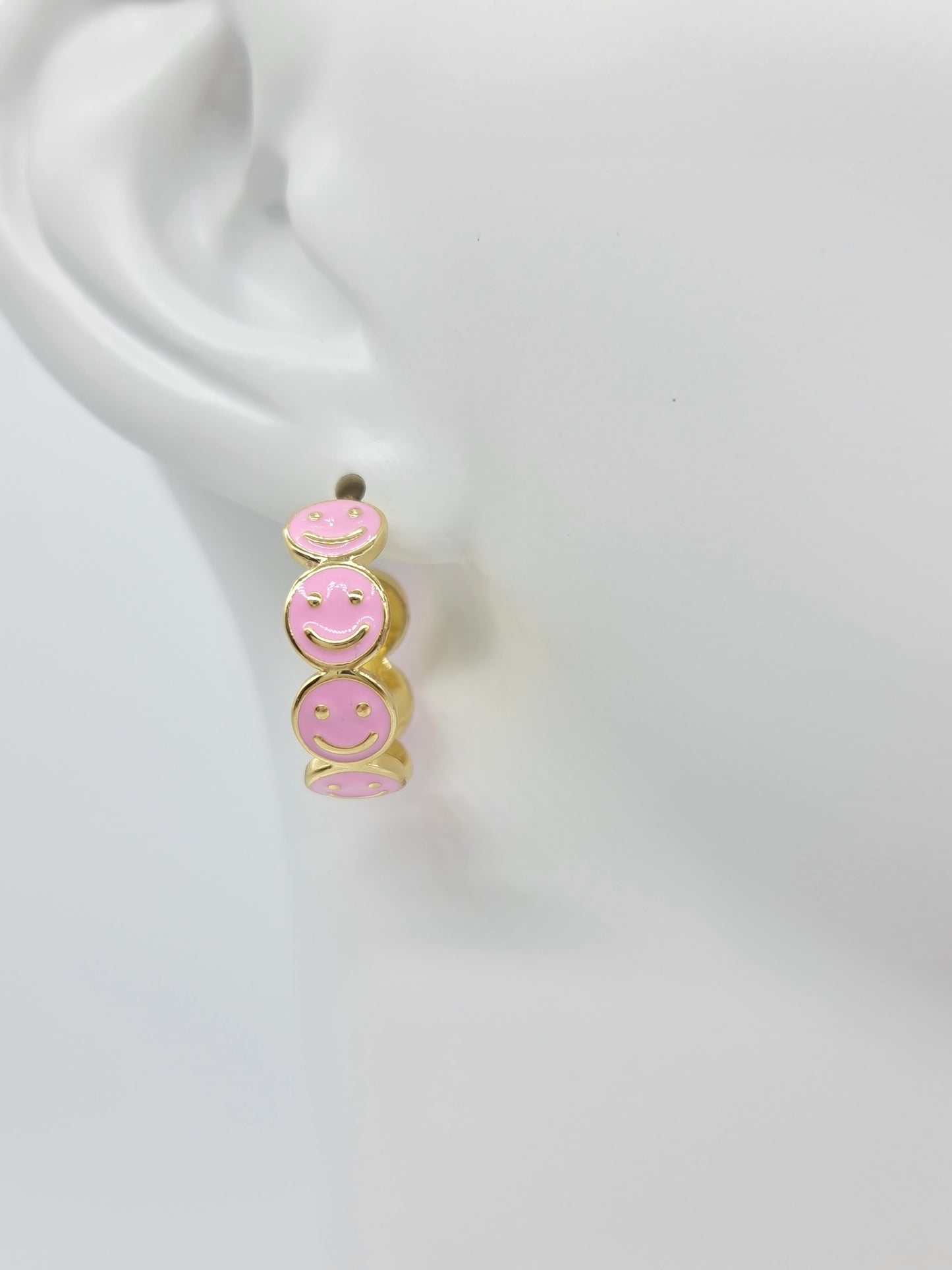 Aretes hoops happy faces pink